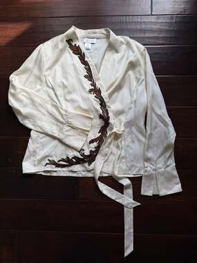 Vintage Spirit by Coldwater Creek Silk Blend Embroidered Wrap Blouse